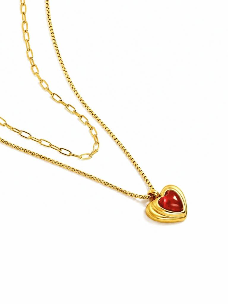 18K Gold Plated Stainless Steel Waterproof & Anti-Tarnish Ruby Glow Necklace : N66ASSS0G
