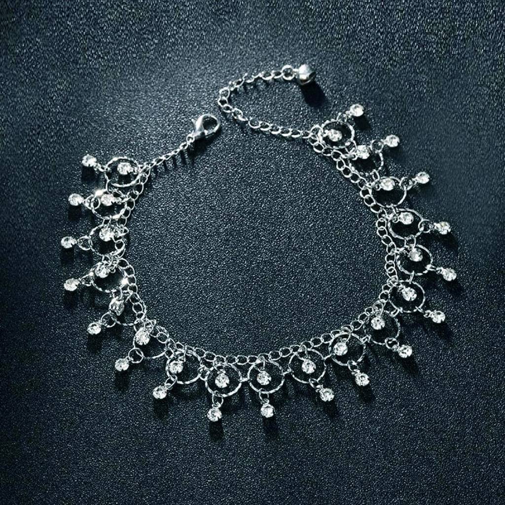 Silver Plated Cubic Zirconia Studded Anklet Stylish Fancy Payal For Girls & Women : PX8AL02S