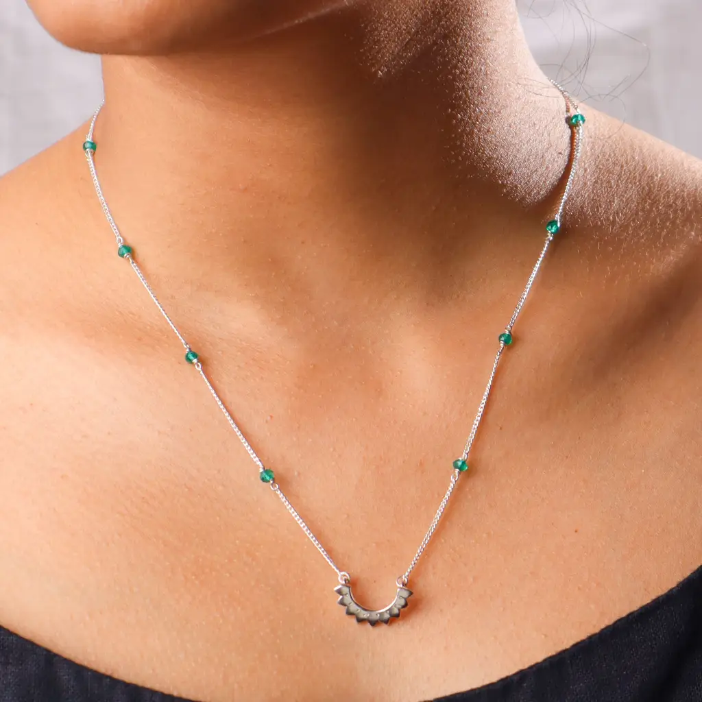 925 Siller 925 Pure Antique Silver Necklace | Green Stone Oxidized