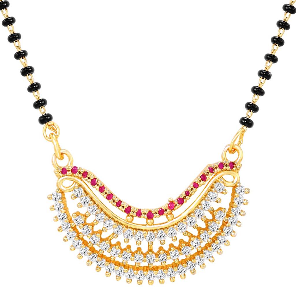 Gold Plated Stylish Rani Pink Cz Studded Mangalsutra For Women | Festive & Bridal Jewellery, Anniversary Birthda : PF04MS18RPW