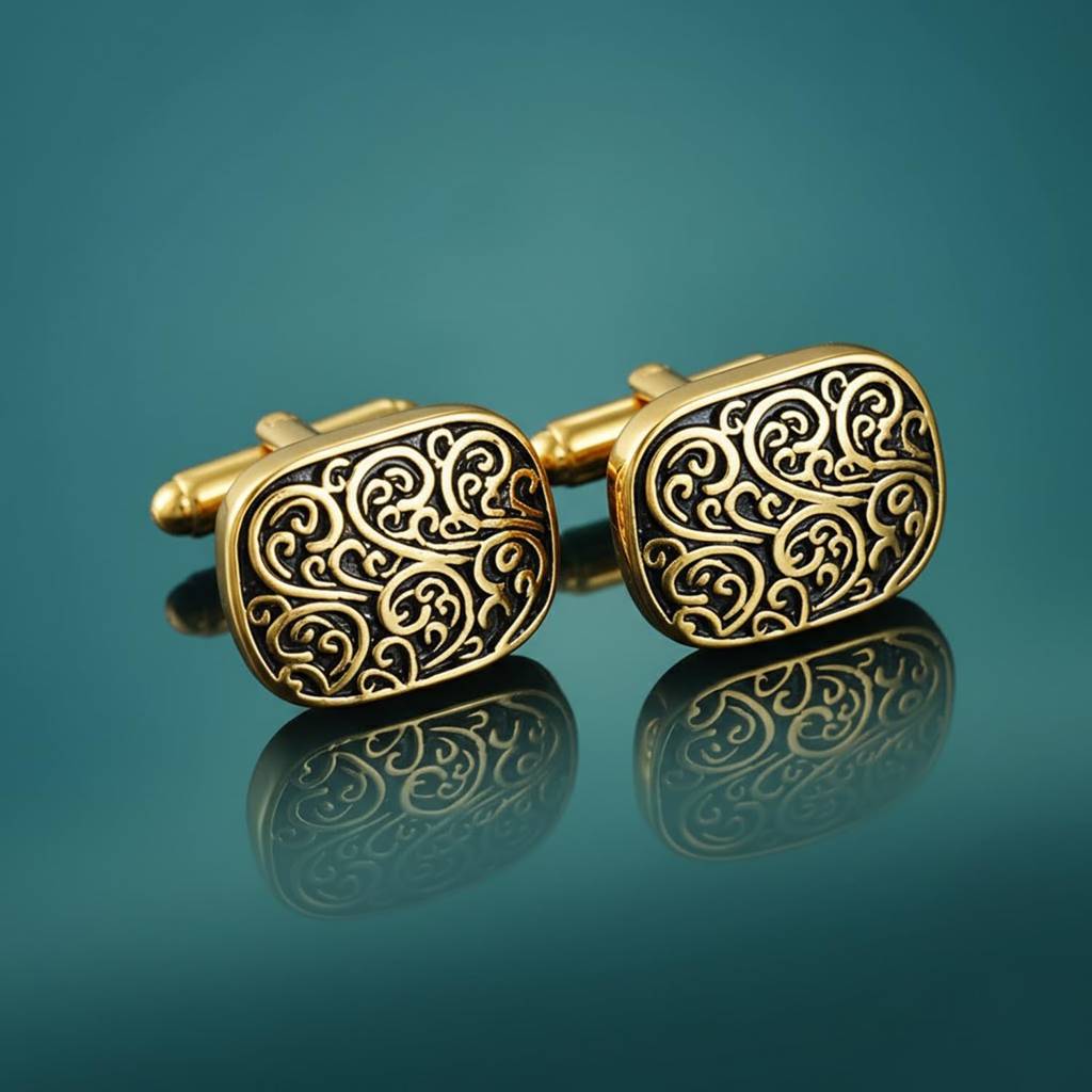 Gold Plated Textured Style Fancy Cufflinks Bussiness & Occasion Gift For Men : PX9CL169GBL