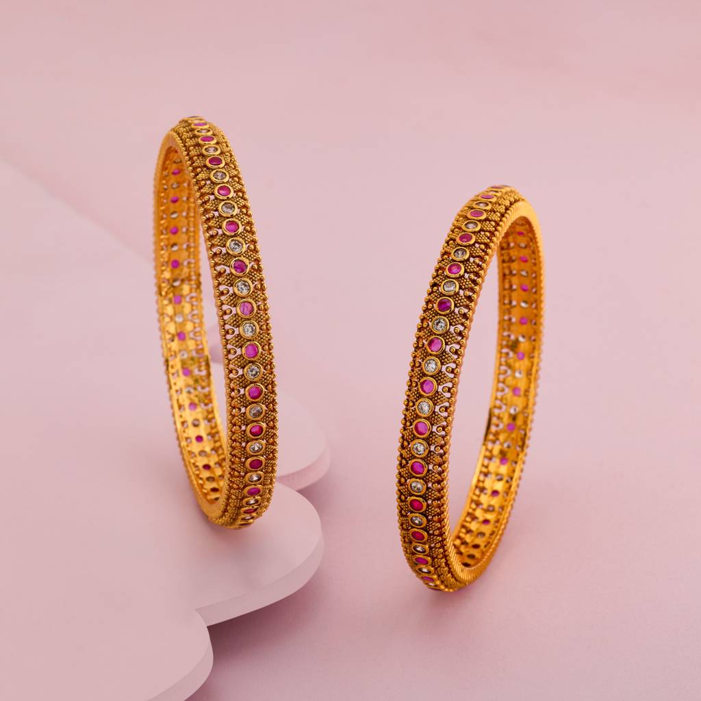 Ruby Gold - Plated Festive Antique Bangle 467377 : 467378