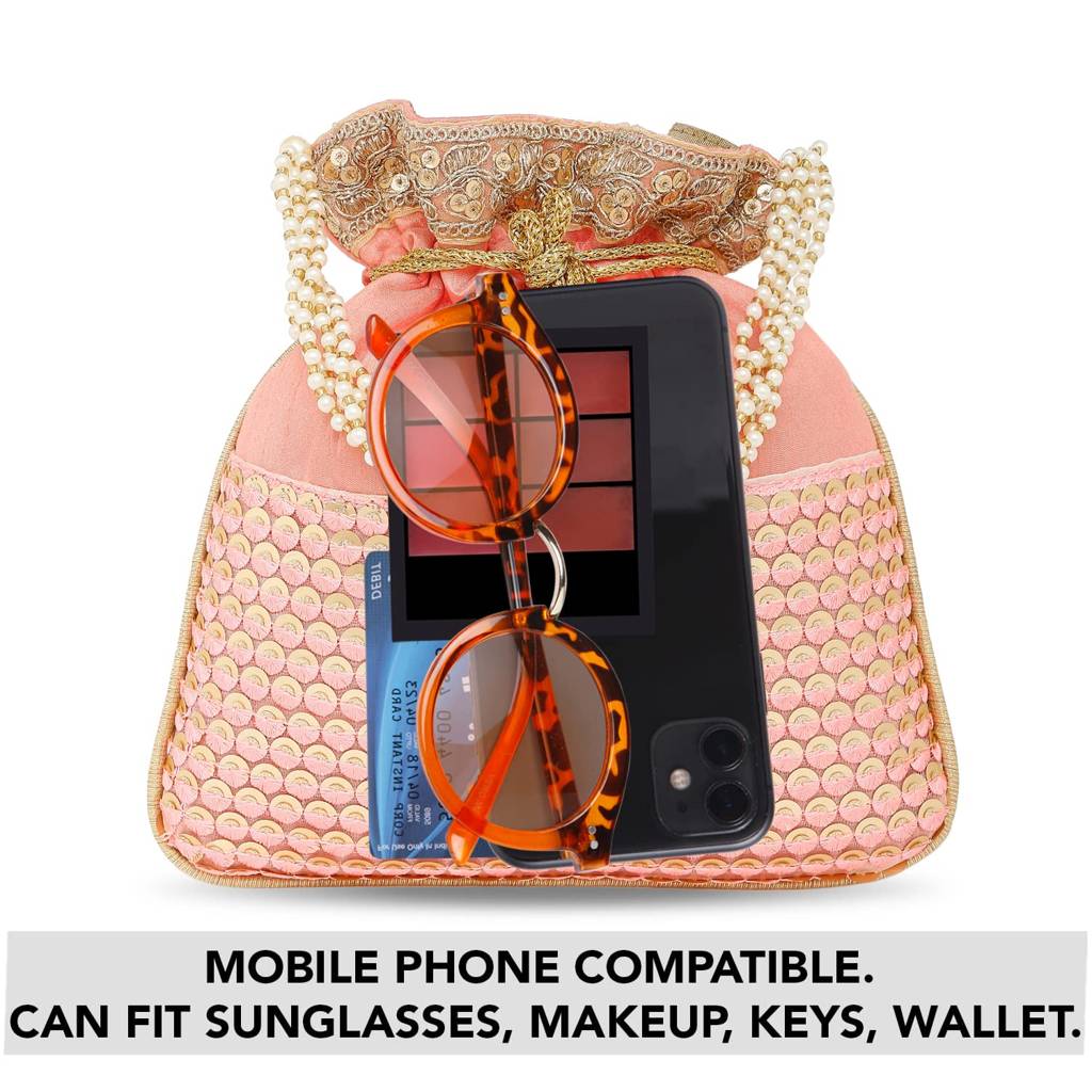 Ethnic Potli Bag For Women Handmade Purse Evening Handbags Stylish Bridal Fashion Clutch Bag Gift For Girls (P05B) : P05PK