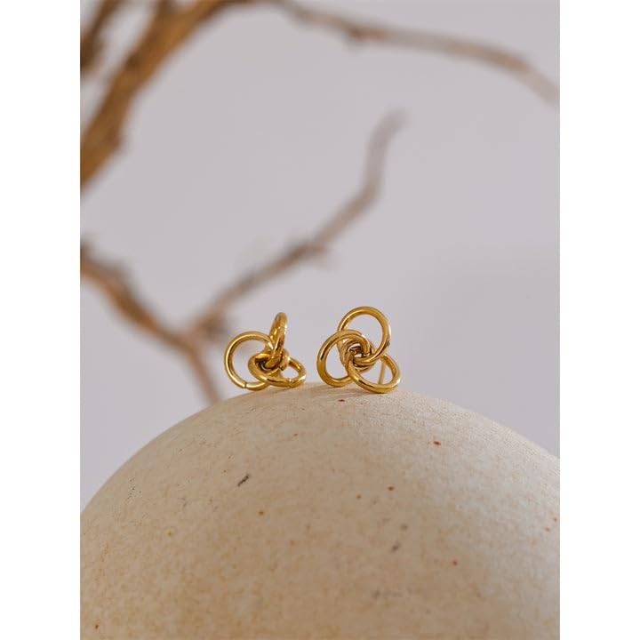 Ira Interlink Studs - Gold | 18K Gold Plated | Waterproof, Hypoallergenic & Anti-Tarnish : DSVDJY05250442