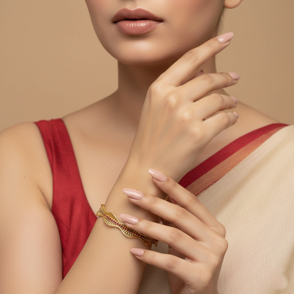 Gold Plated Ruby Red Stone Bangles For Women | Traditional Indian Kada Style Bracelets : TP2205R_2-4