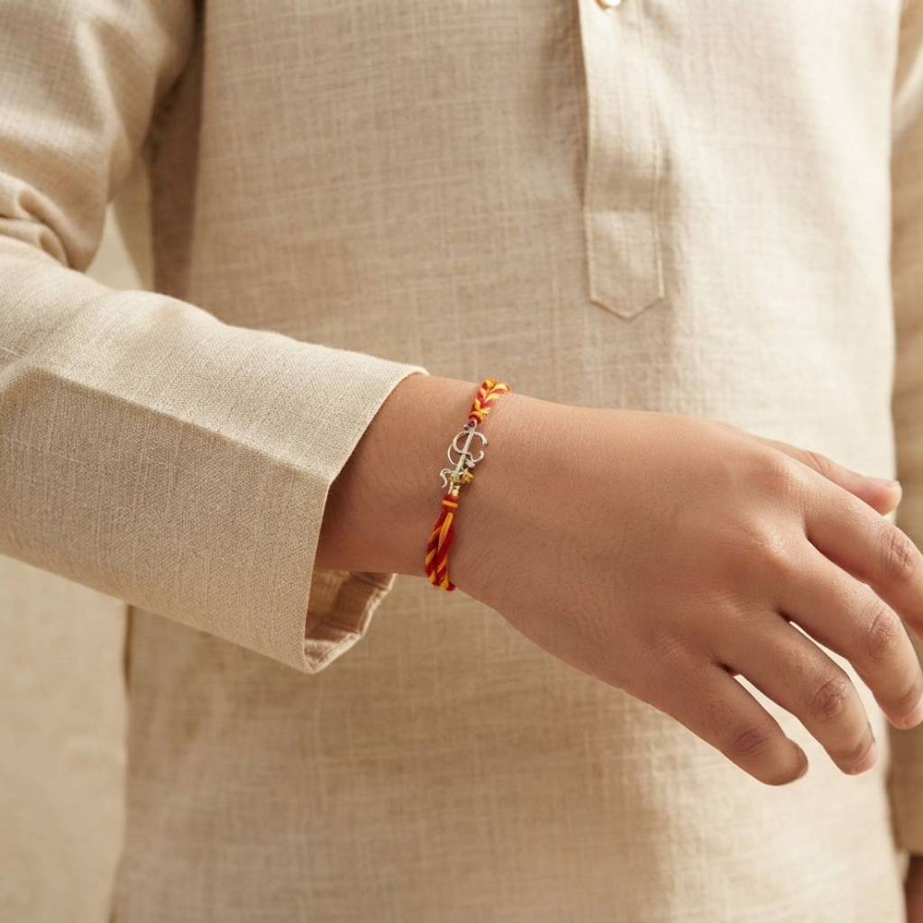 Trishul Om 925 Sterling Silver Rakhi For Brother : RB-0029