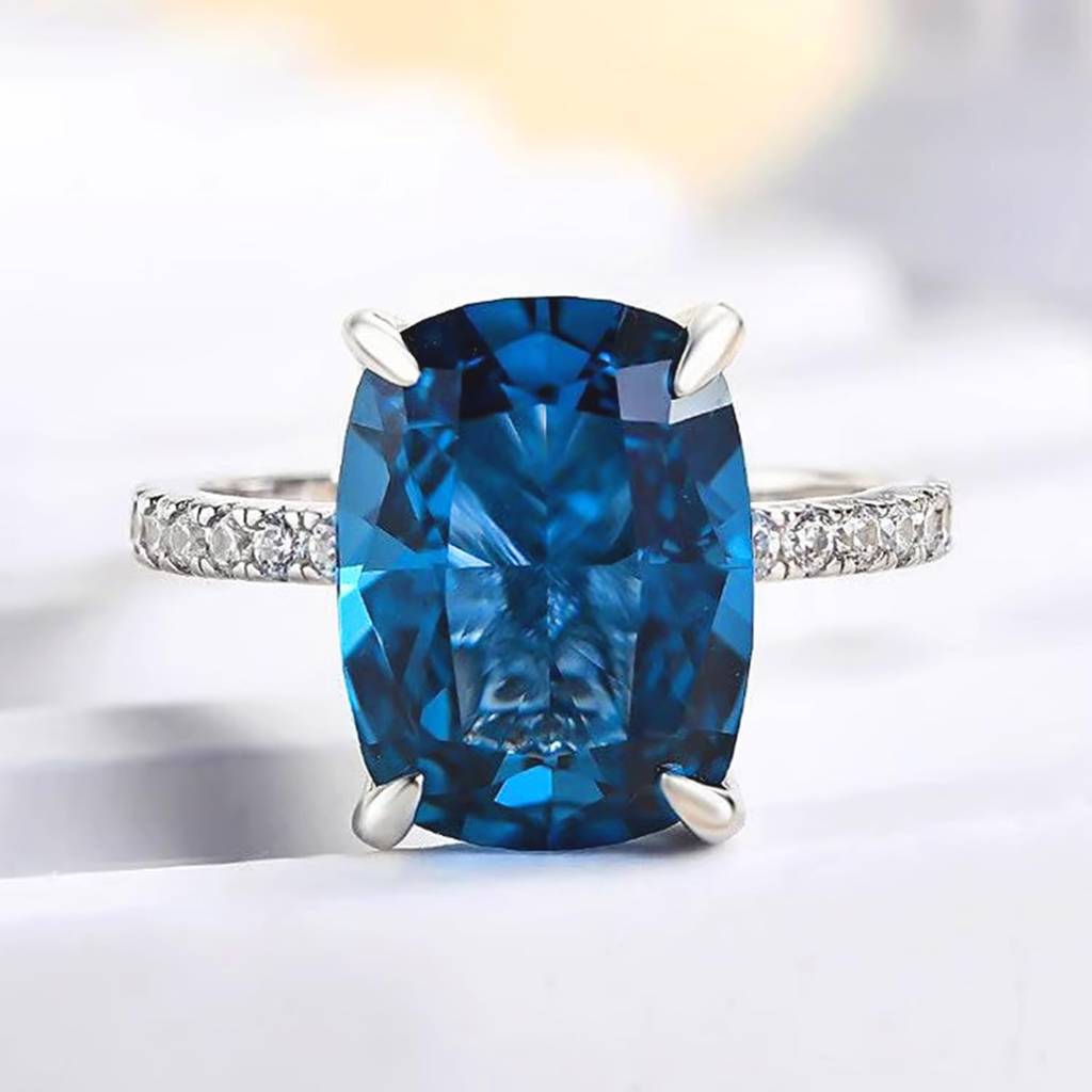 Silver Plated Blue Crystal & Cubic Zirconia Studded Stylish Finger Ring Contemporary Jewellery For Women & Girl : PX9R3034SB-7
