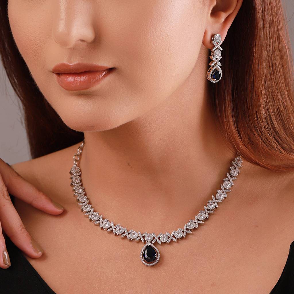 Sparkling Essentials Moonazure American Diamond Necklace Set : 8905124561067