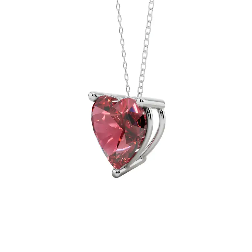 Red Heart Solitaire Semi Silver Pendant Necklace : HERT-RED-10-SM-W