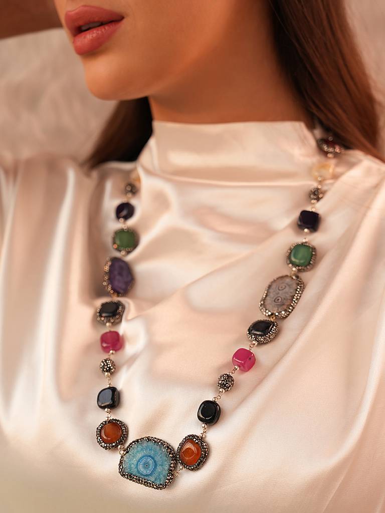 Intricate Semi-Precious Stones Necklace Set : 969NKS24RM