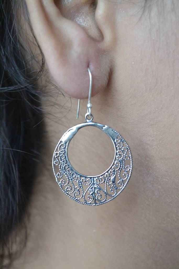Nayra Earrings – Oxidised 925 Silver Filigree Hoop Dangle Earrings : ZIRAK-Earring-031