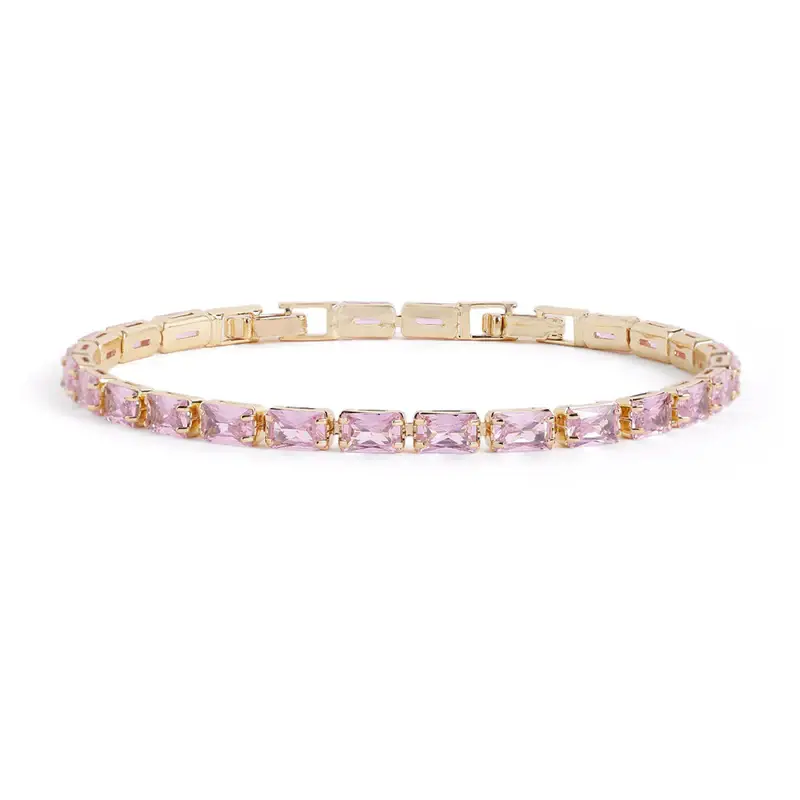 Royal Pink Tennis Bracelet | Gold Plated Linear Design | Premium Elegant Jewelry : CAD-052-IGPN-BR