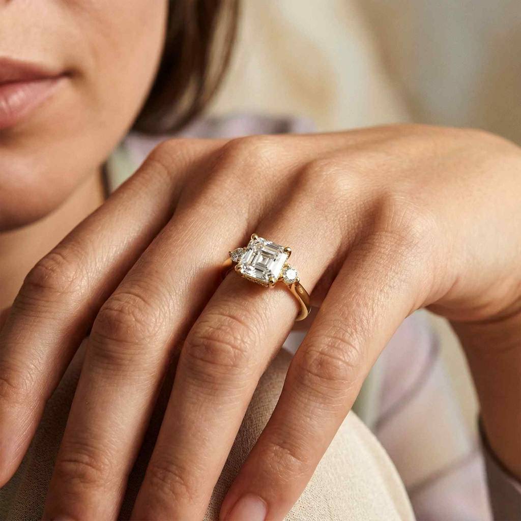 2.58Ct Moissanite Asscher Cut Three Stone Ring : ZLM-10030Y-10N