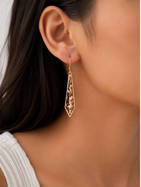 925 Sterling Silver Long Filigree Drop Earrings For Women, Pointed Floral Dangle Jewellery : FU-0627