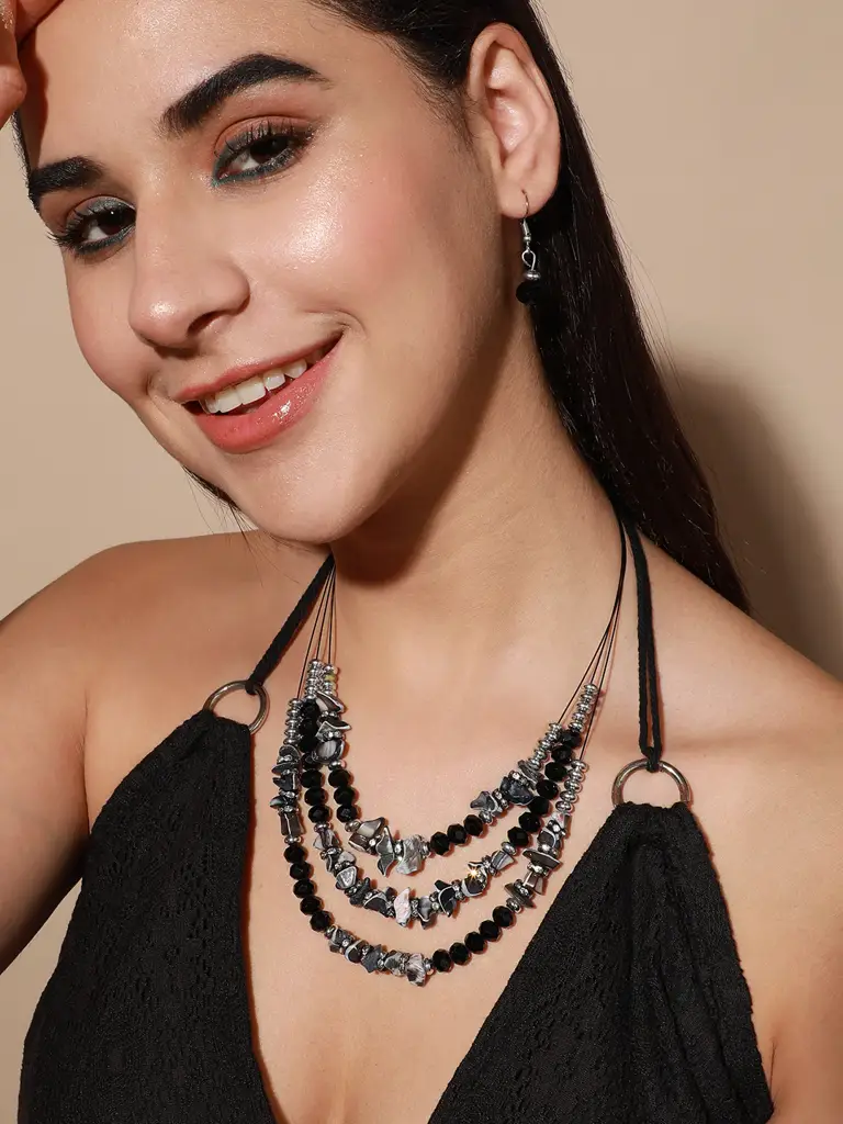 Silver Plated Designer Stone Casual Necklace And Earring Set For Women : SOHNCK3237