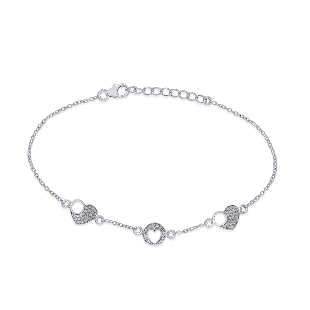 Sparkling 925 Sterling Silver Heart Bracelet With White Cz Stones : NBRWW00500007