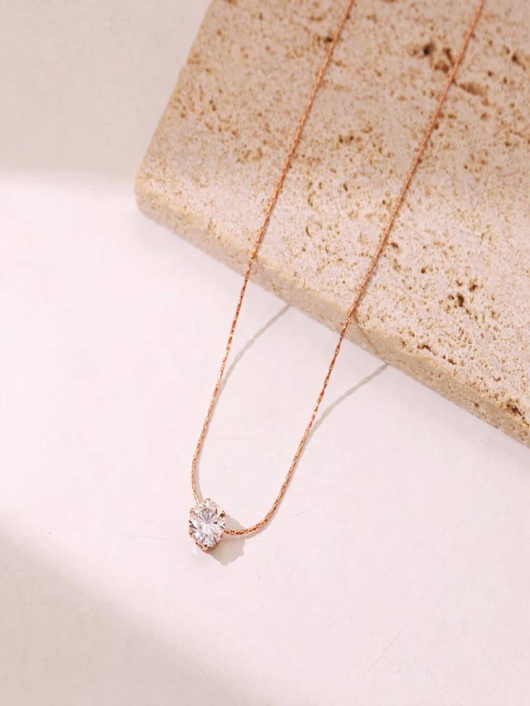 Minimal Single Zircon Thin Chain Necklace 18K Plated Anti-Tarnish : AHM0126N713RG