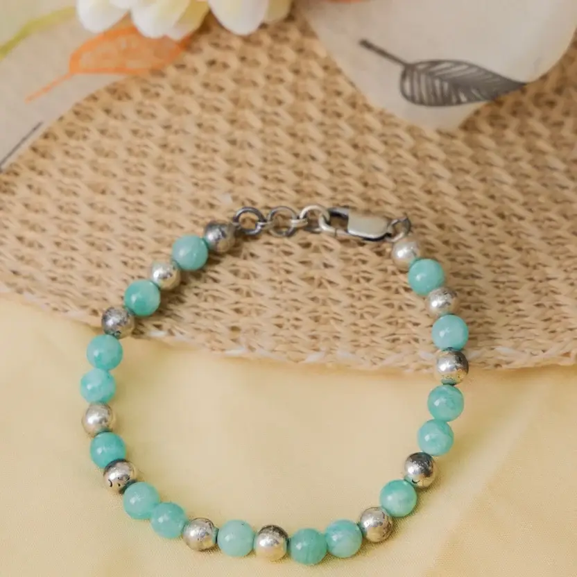 Amazonite Blue Silver Bracelet : ZV-BRC-NAT-012