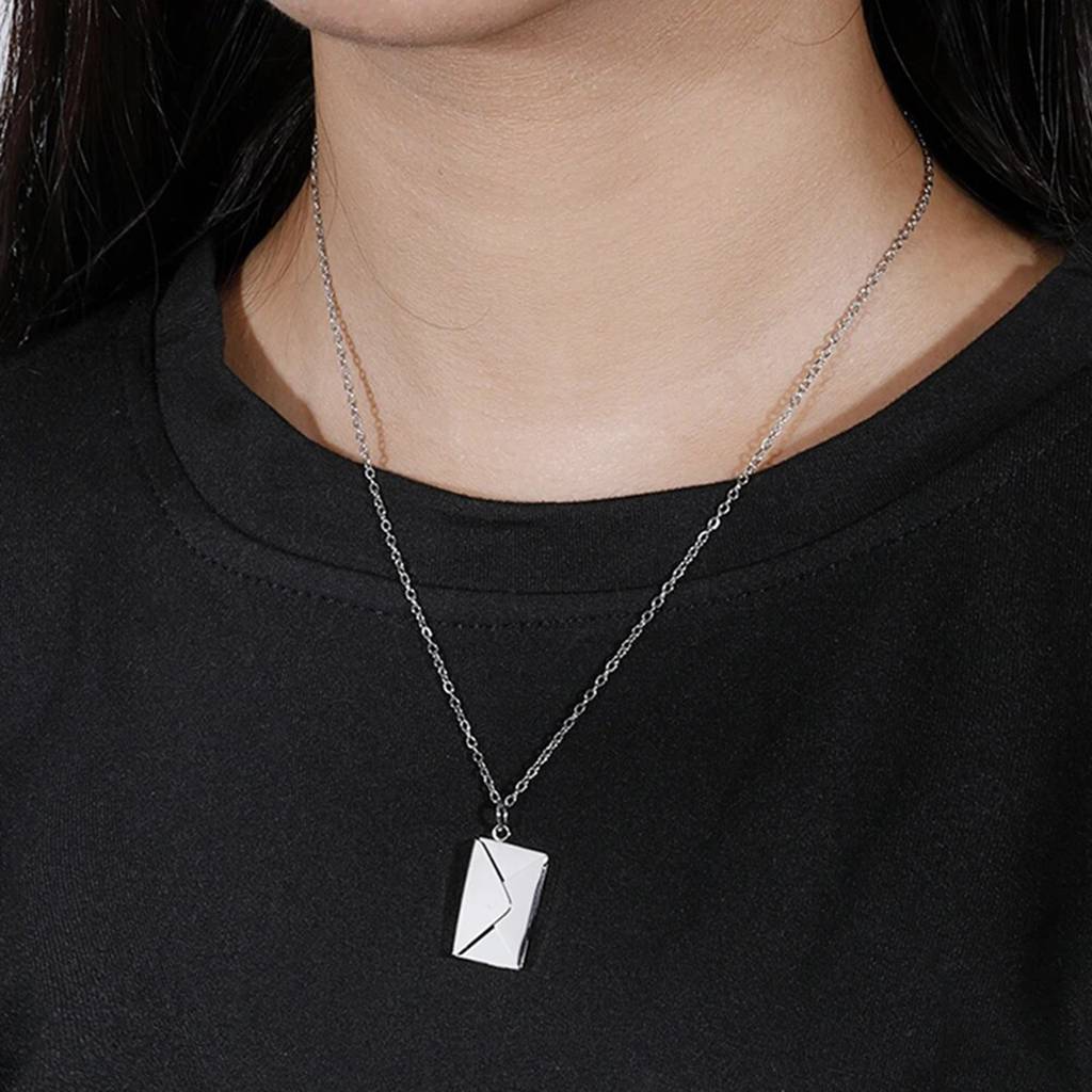 Silver Plated Envelope Pendant Locket Love You Secret Message Chain Necklace Jewellery For Men & Women : PX9P58