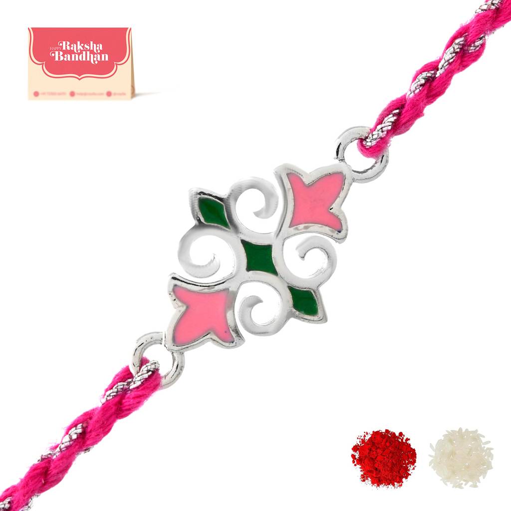 Sterling Silver Multicoloured Floral Thread Rakhi For Your Brother : 8905124531510