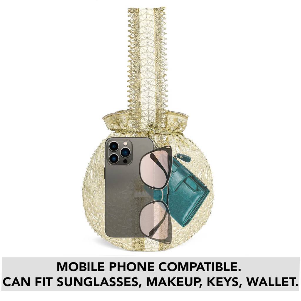 Potli Bags For Women Evening Bag Clutch Ethnic Bride Purse With Drawstring(P93Br) : P93CRM
