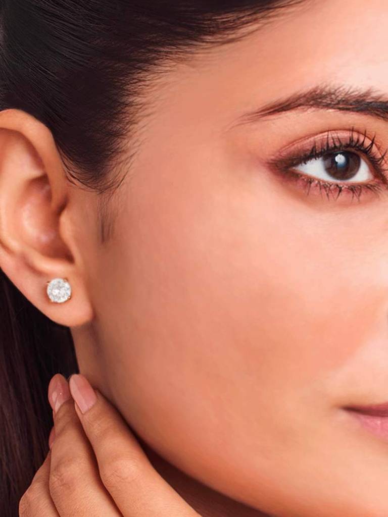 18K Gold Plated Classic Solitaire Studs Stainless Steel Waterproof & Anti-Tarnish : E24ASSS0G