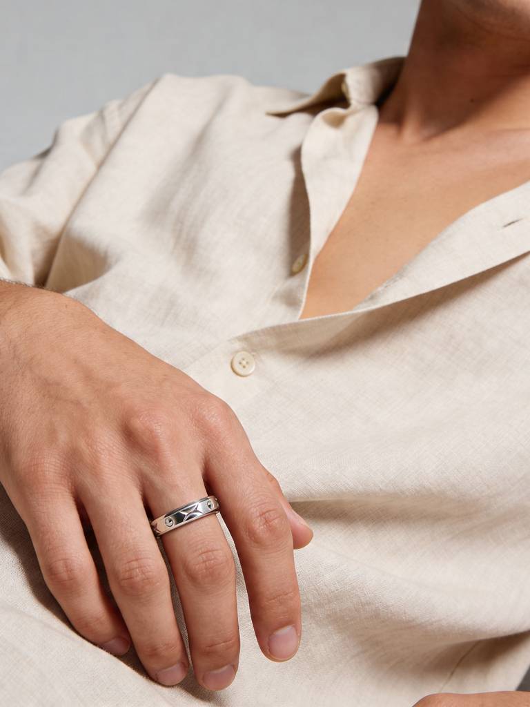 Touch925 Pure 925 Silver Hourglass Carved Men'S Ring : CQGR384