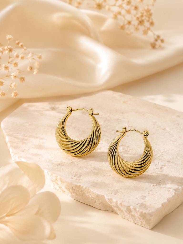 Gold Plated Swirl Hoop Earrings : AN-LJ-GO-0130-DE