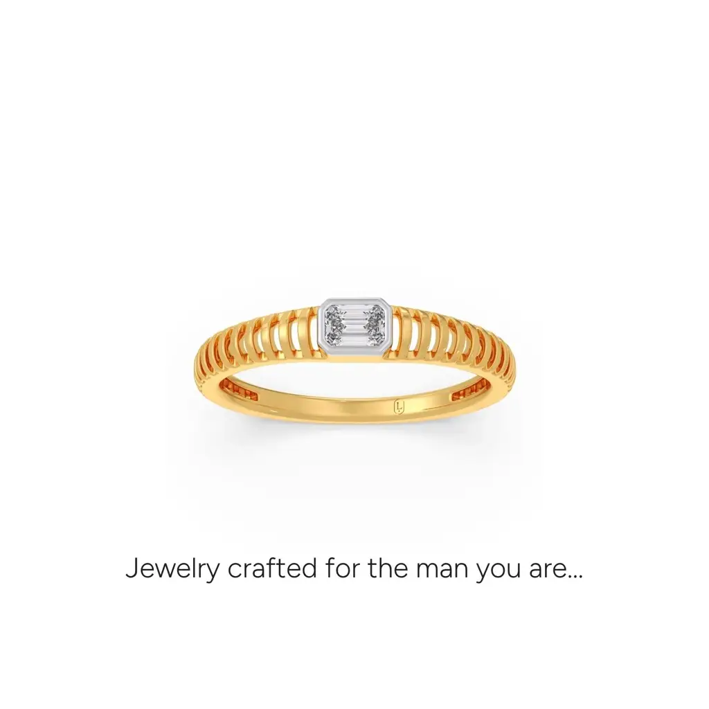 Linear Emerald Diamond Men'S Ring : LJ-MR0674-09YGLGD-17