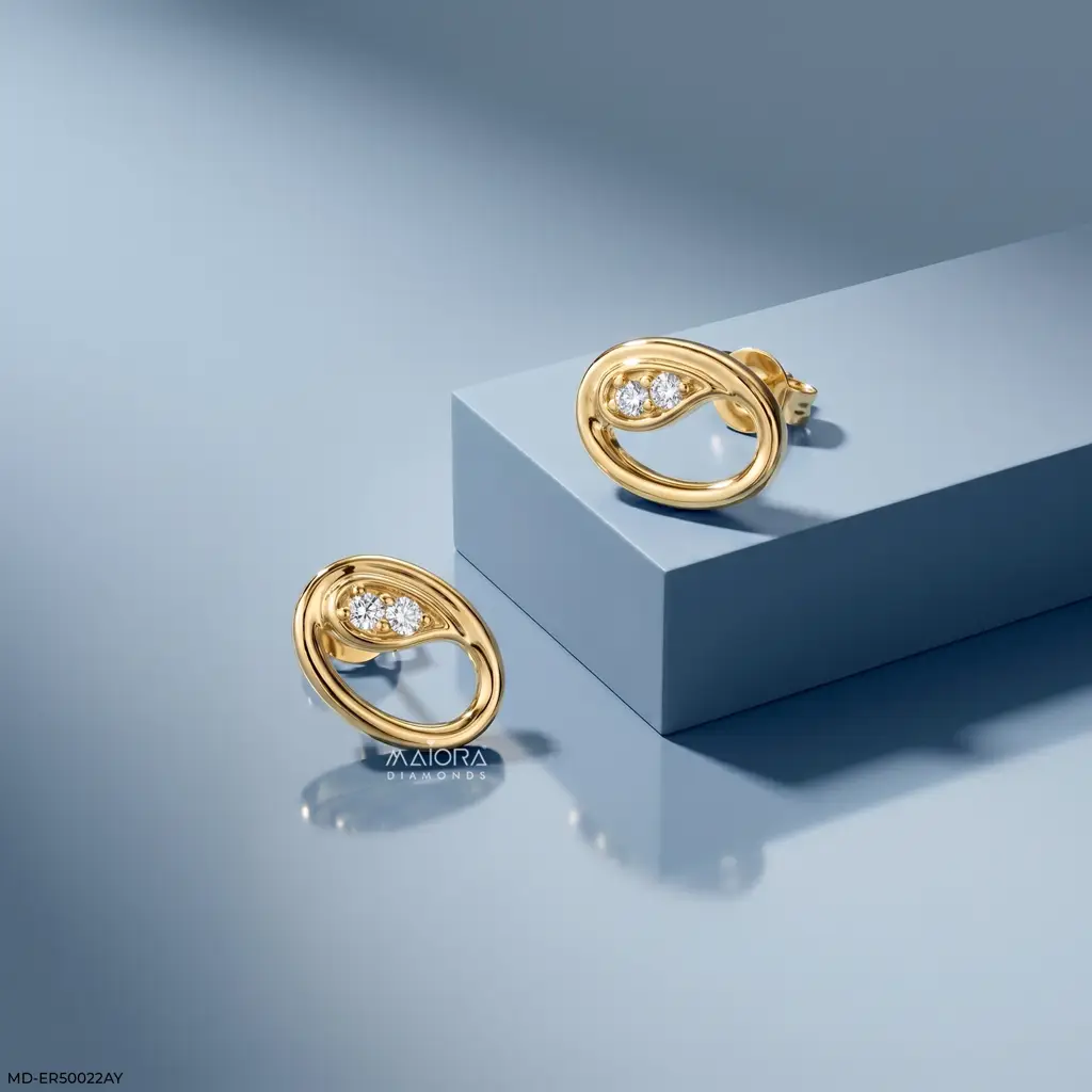 Stellar Oval Wave 18K Yellow Gold-Plated 925 Silver Lab Diamond Studs : MD-ER50022AY