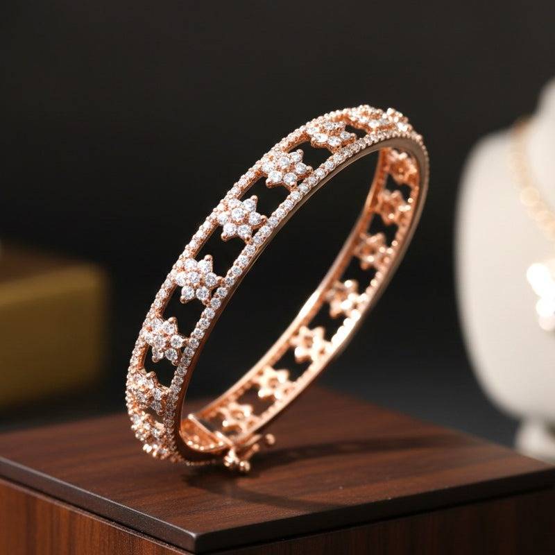Cz Flower Bangle With Pearl Accents | Statement Bangle : AD-053-RGWEBANGLE