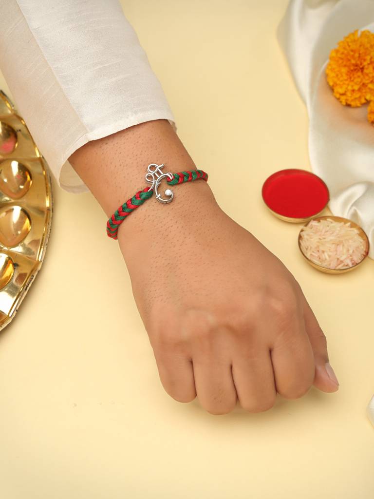 925 Sterling Silver Shri Ganesh Ji Moissanite Rakhi : SILRAK164
