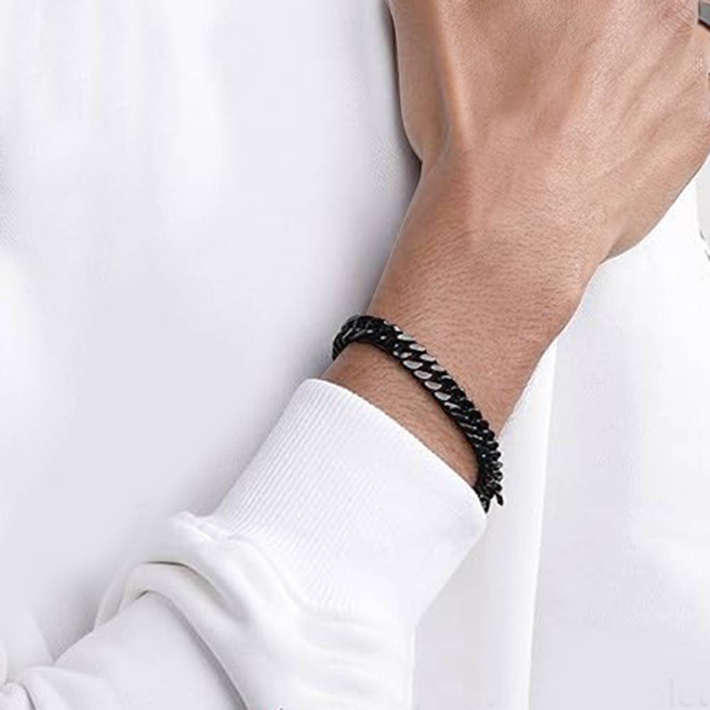 Black Stainless Steel Metal Bracelet Stylish Openable Fancy Design Stylish Jewellery Gift For Men Boys : PX5SB80B