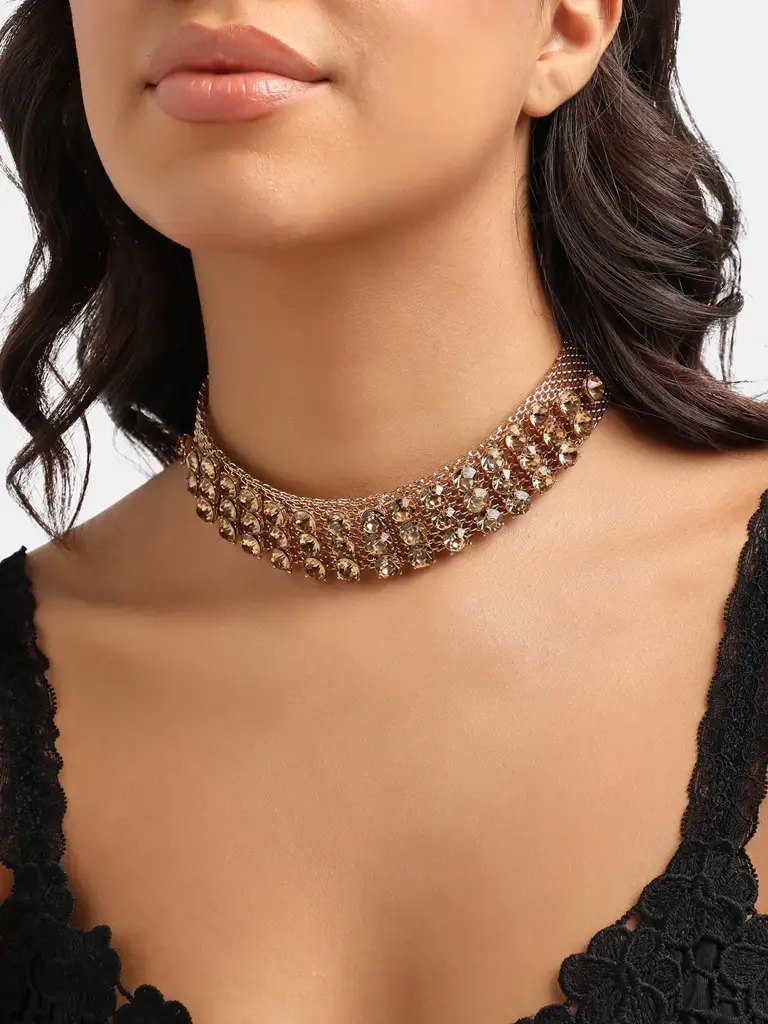 Zeenat-Women'S Gold Crystal Choker Necklace : SOHINC9866