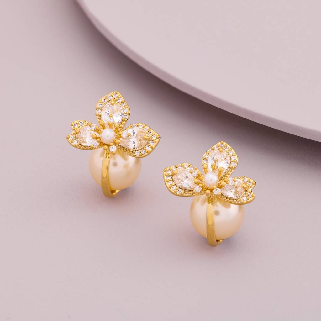 Pearl Gold - Plated Casual Wear Trendy Zircon Earring - 464541 : 464541