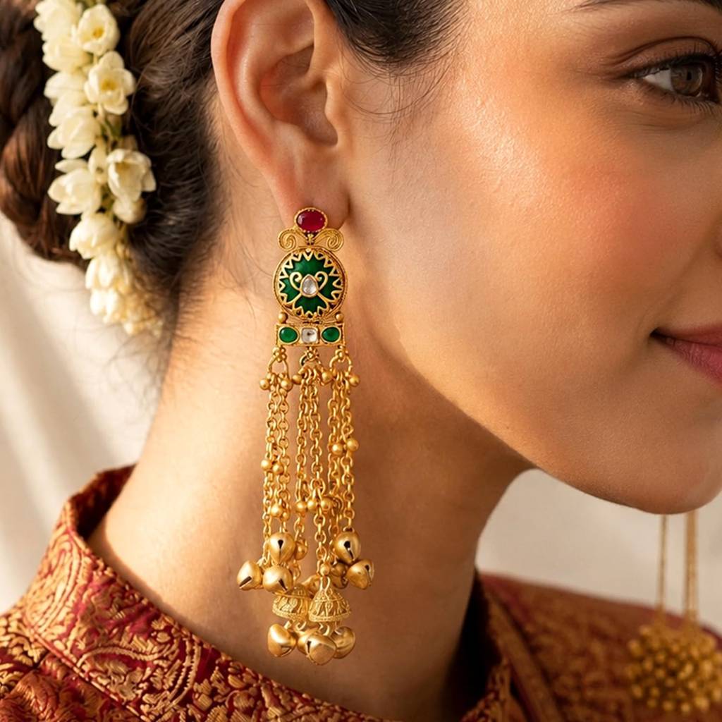 Fancy Gold Plated Ethnic Dangler Earrings For Women & Girls : PF09E020RG