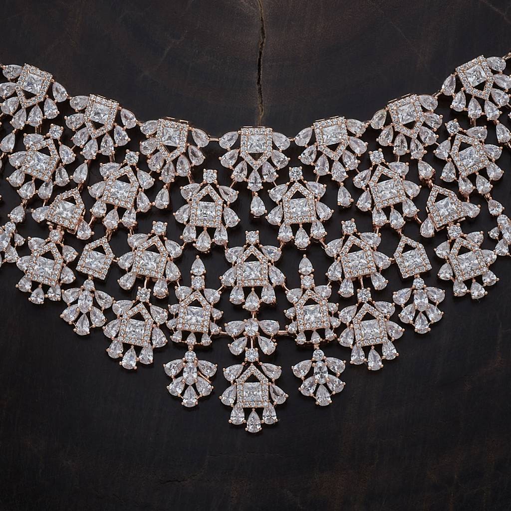 White Rose Gold Plated - Bridal Zircon Necklace - 410592 : 410592