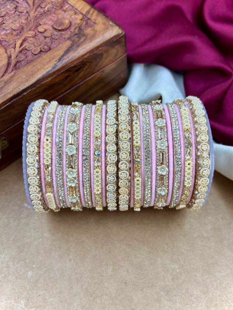 Velvet Bridal Bangles Set : HB-53-24-PINK