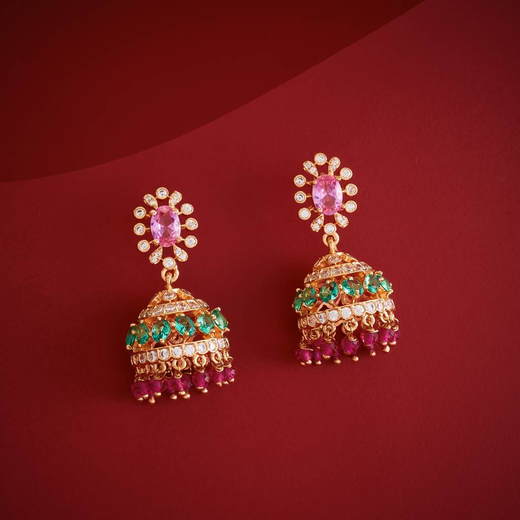 Gold-Rose - Plated Party Wear Zircon Earring - 470662 : 470661