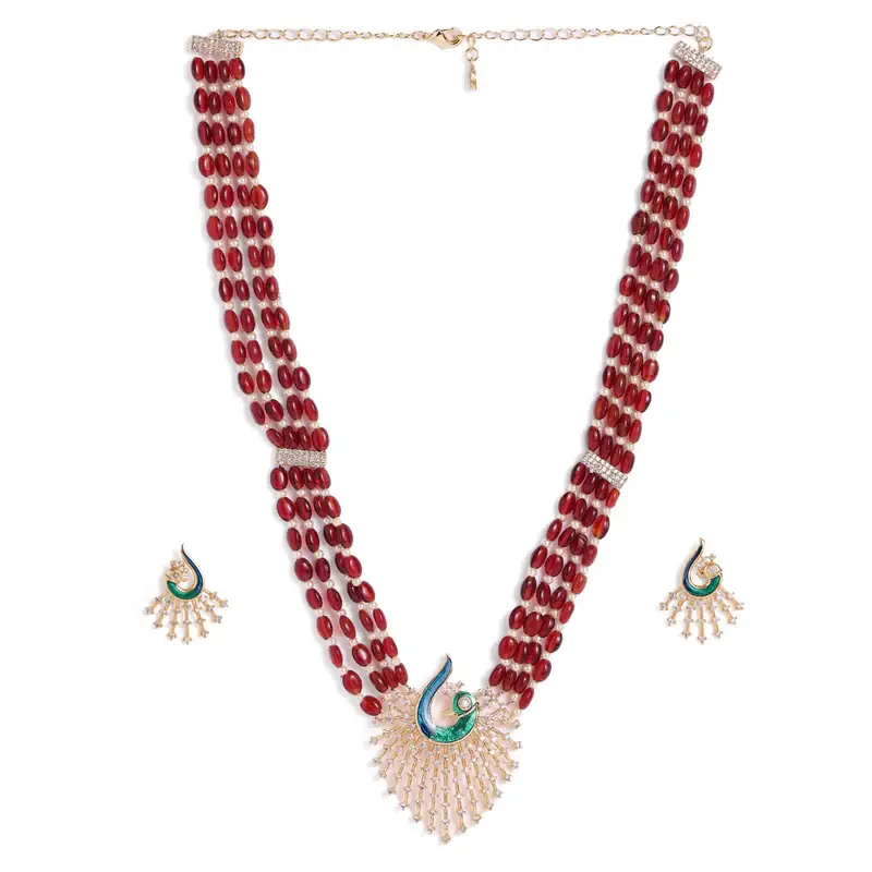 Morbagh Imperial Ruby Cz Bead Heritage Necklace Set | Reception Glam : AD-942-IGRB-NKER