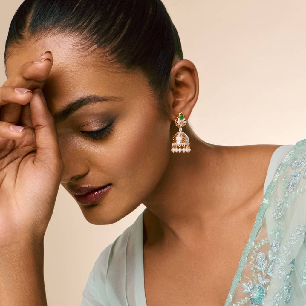 Gold - Plated Party Wear Zircon Earring - 463122 : 463123