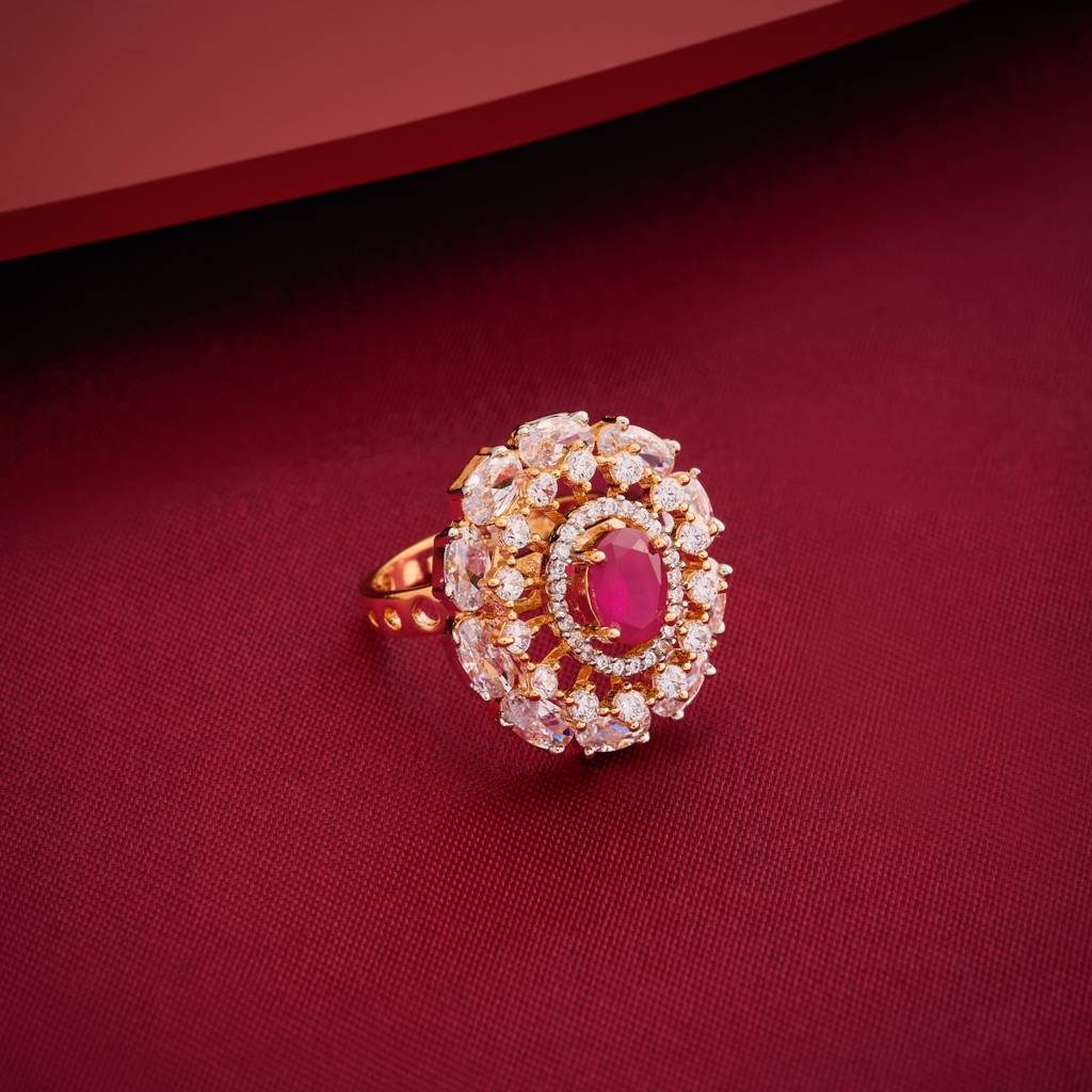 Rhodium-Gold - Plated Party Wear Zircon Finger Ring - 458702 : 458701