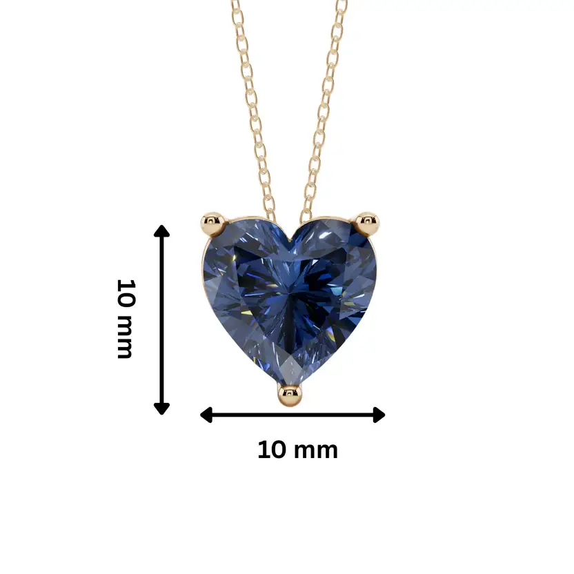 Blue Heart Solitaire Pure Silver Pendant Necklace : HERT-BLU-10-SL-G