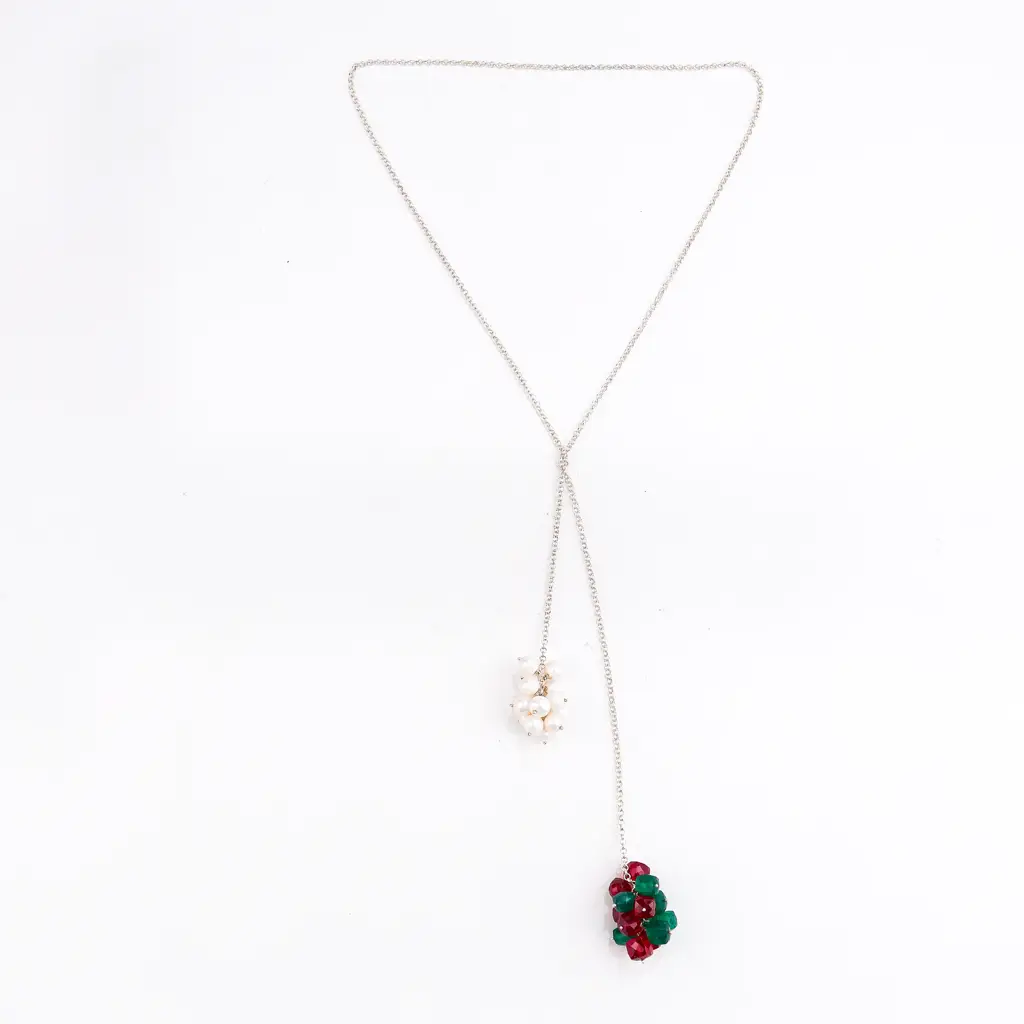 Silver Tie & Wear Necklace With Pearls And Semi Precious Stones : 5955479