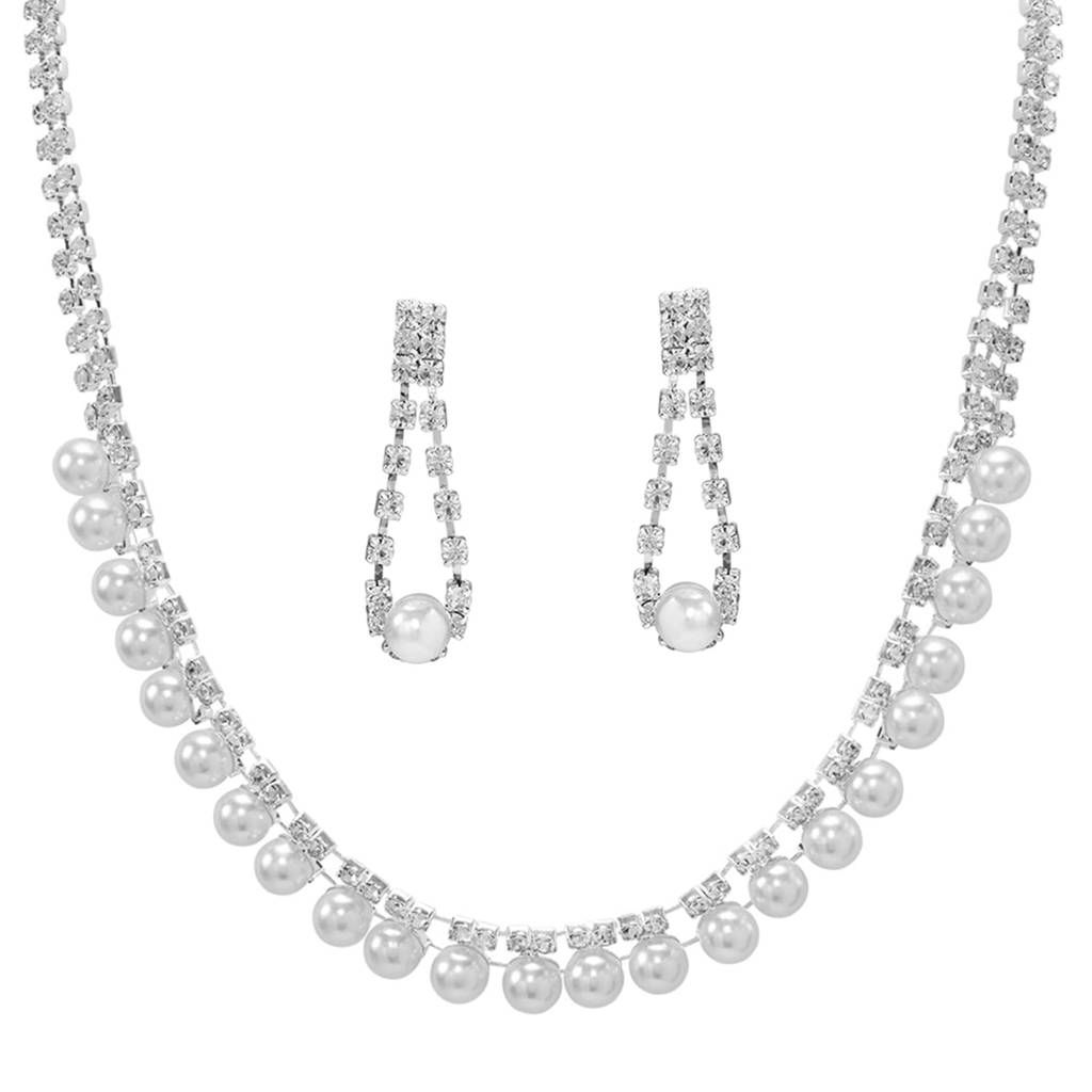 Silver Plated Statement Necklace Earrings Set For Women & Girls : PX9N244SW