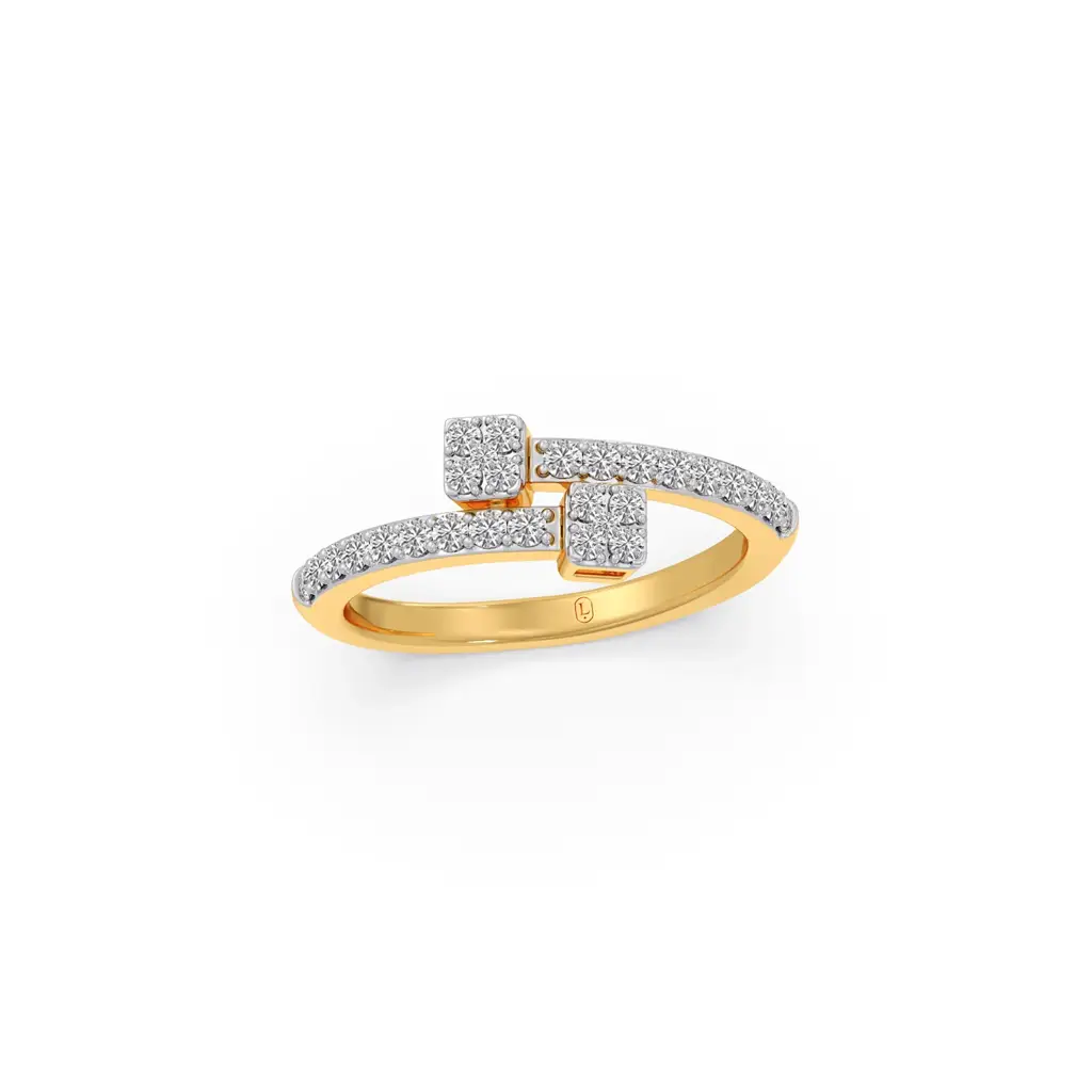 Round Diamond Floral Cluster Bypass Ring : LJ-R00646-09YGLGD-10