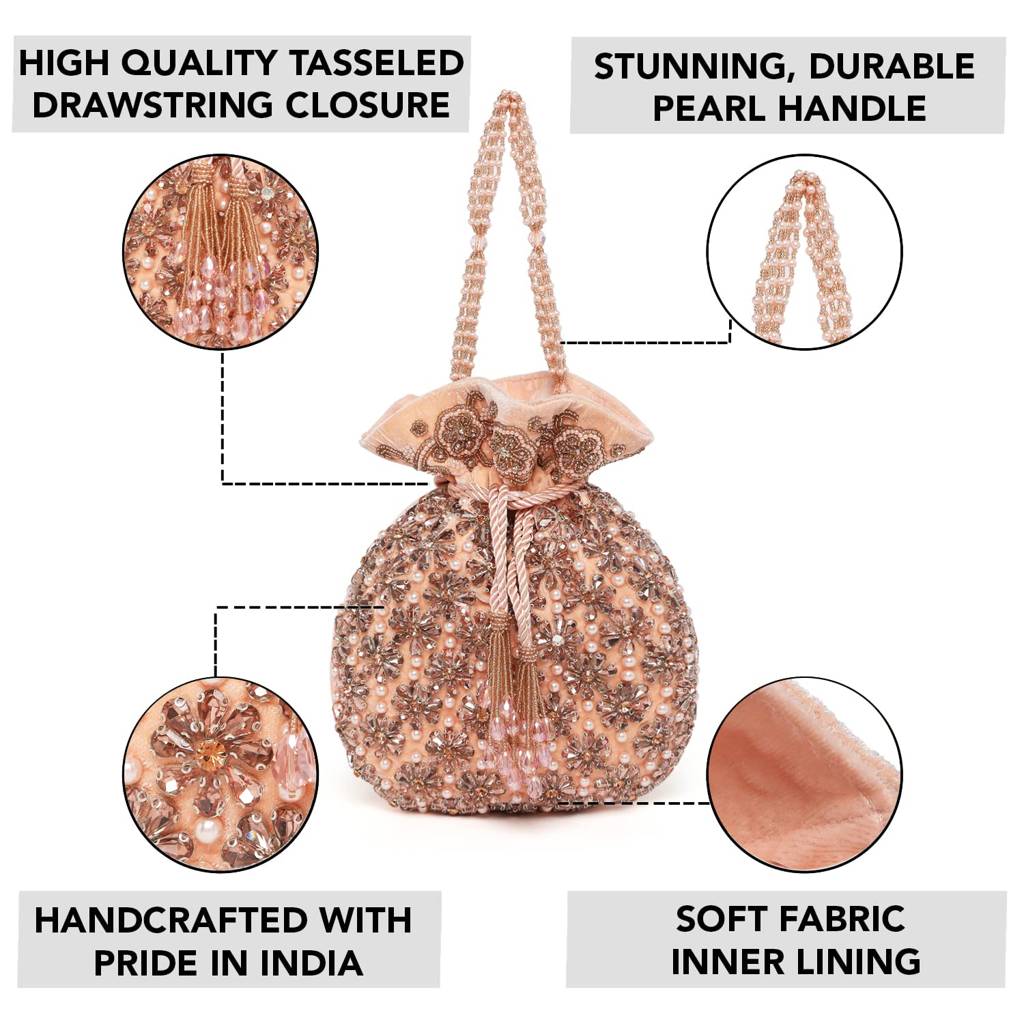 Potli Bags For Women Evening Bag Clutch Ethnic Bride Purse With Drawstring (P51Pch) : P51PCH