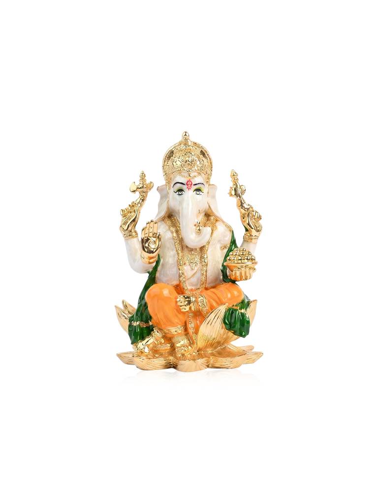 24K Gold Plated Lotus Ganesha Idol : HUGFT474