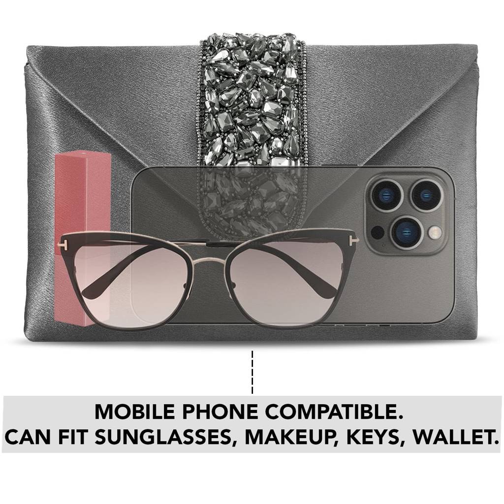 Clutch Women'S Purse Bridal Bag For Casual Detachable Strap Evening Sling Bag : C61GRY