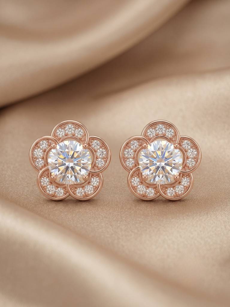 925 Sterling Silver Blooming Daisy Diamond Pendant Set With Earrings : PE-1